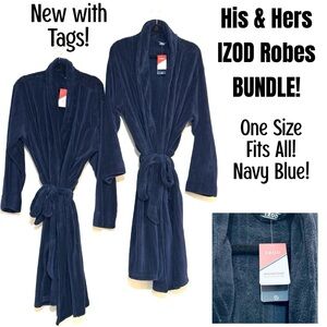 NEW WITH TAGS - Two (2) IZOD Navy His and Hers Robe Bundle! One Size Firs All!